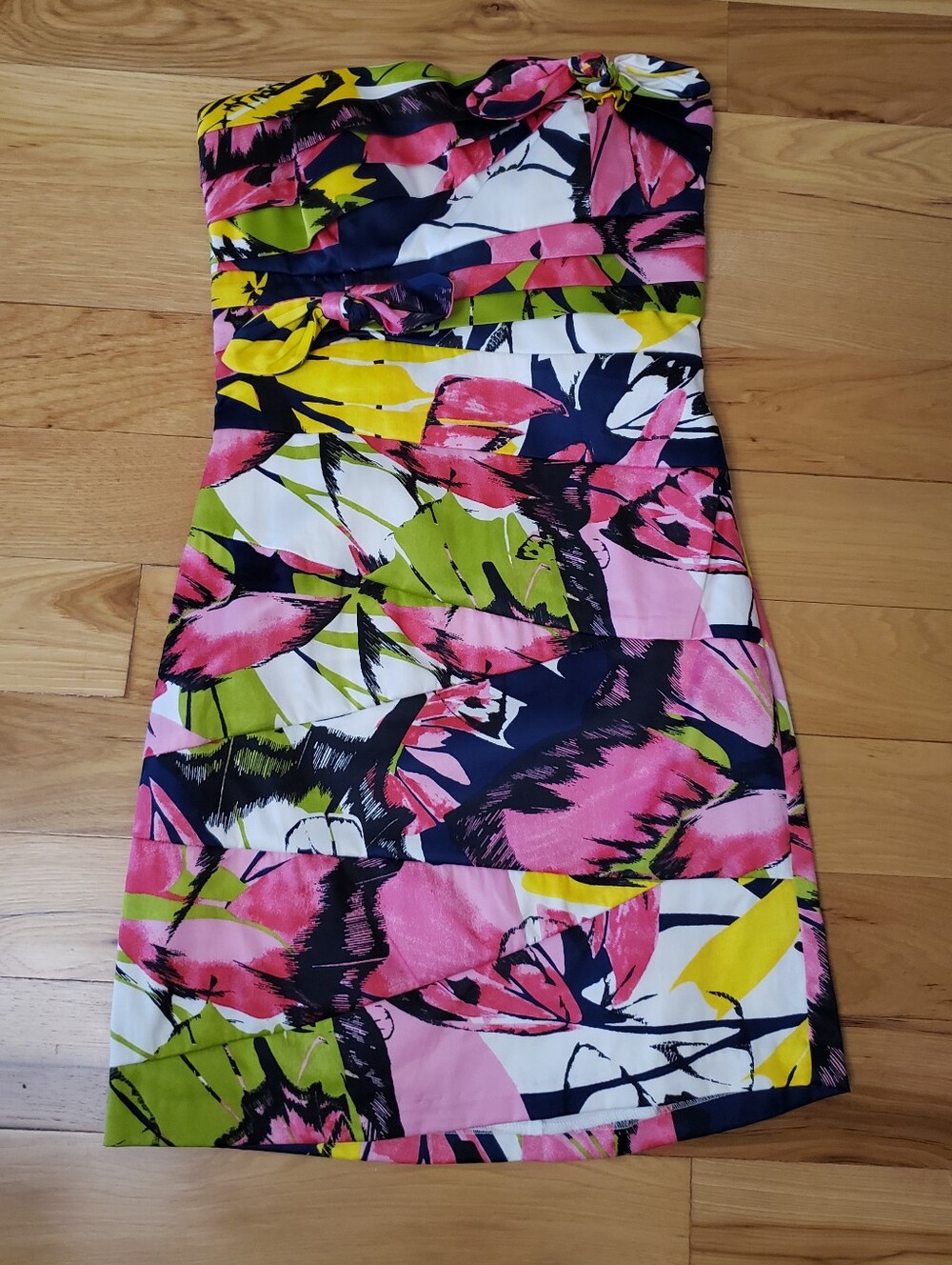 XOXO Strapless Floral Sheath Dress in Pink, Green & Navy